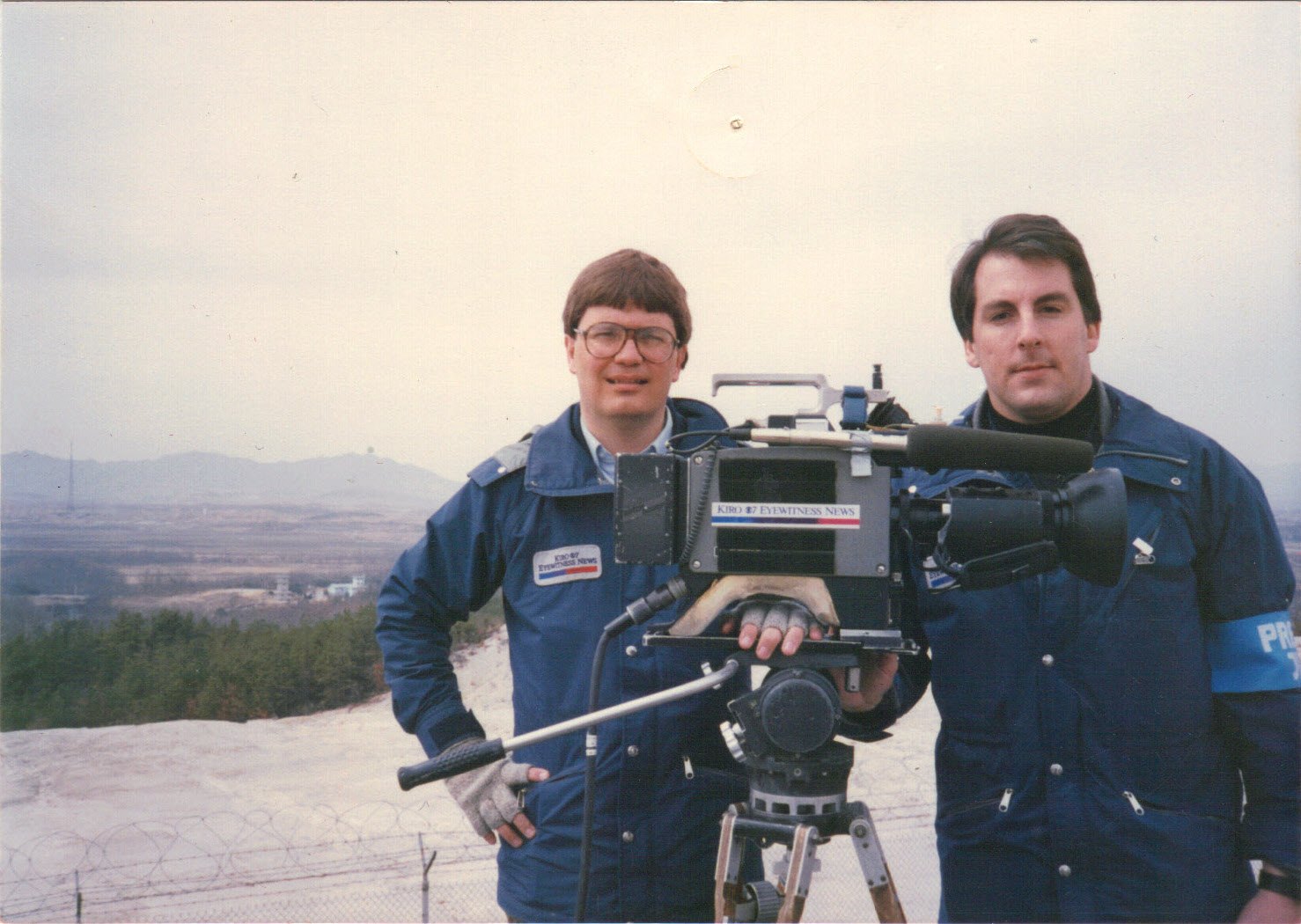 Mark Sauter reporting from the DMZ area with a KIRO 7 cameraman